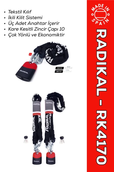 RADIKAL RK4170 Çok Yönlü 10 MM Çapında Zincir Kilit - Hırsızlığa Karşı Yüksek Güvenlikli ürün görseli 1