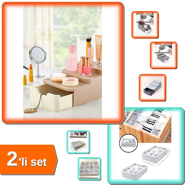 Compact Çekmeceli Standlı Makyaj Organizeri + 12 Bölmeli Pratik Çekmece Düzenleyici - 2li Set W8A6P5 ürün görseli 1