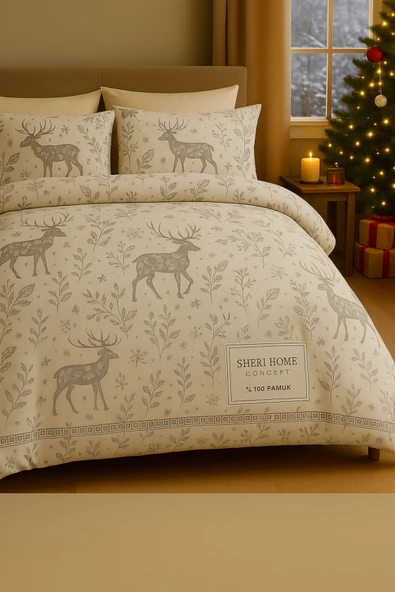 Sheri Home Cotton Gri Geyik Tek Kişilik Nevresim Seti Yeni14533 ürün görseli 1