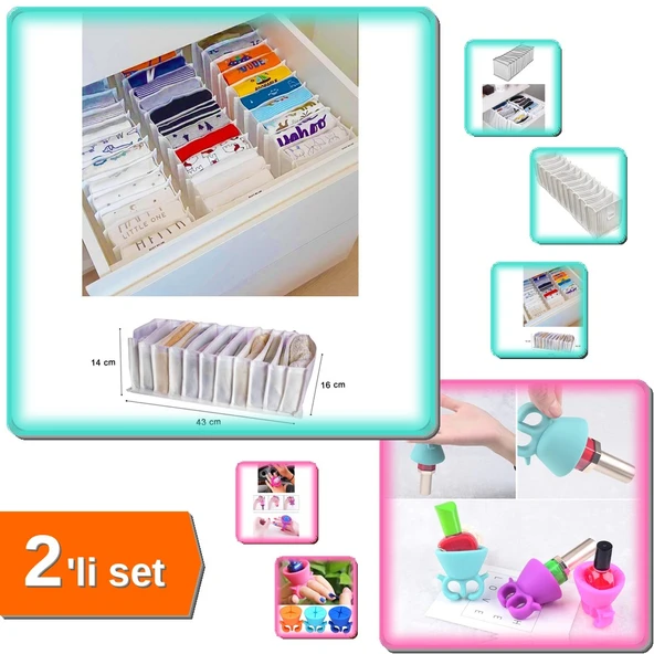 Akordiyon Çekmece Düzenleyici Organizer 11 Gözlü + 2 Adet Oje Tutucu - Pratik Set A1B2C ürün görseli 1