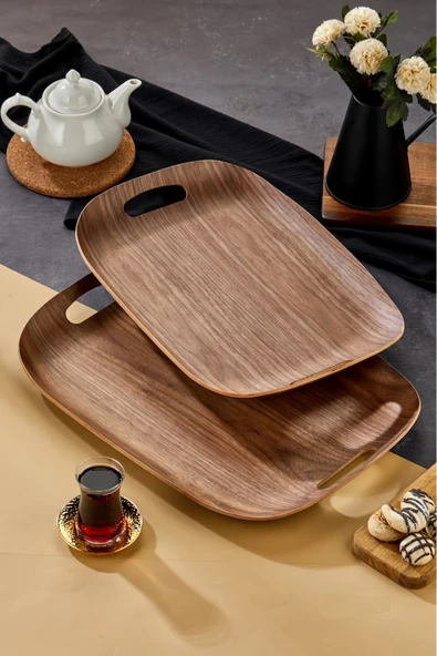 Cooker 2'li Lüks Ahşap Oval Sunum Tepsisi 50x37 cm ve 45x32 cm YK1470 ürün görseli 1
