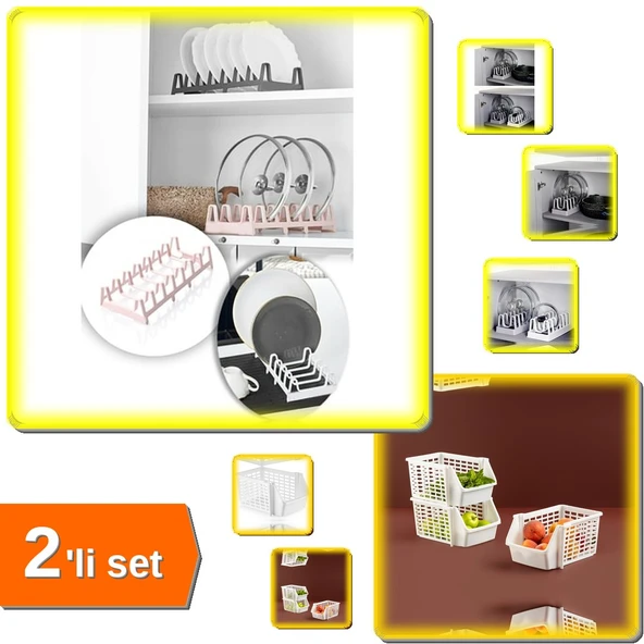 Tencere Kapağı Organizeri 6 Bölmeli Kapak Rafı + Katlı Düzenleyici - Kat Kat Düzenleyici - 2li Set ürün görseli 1