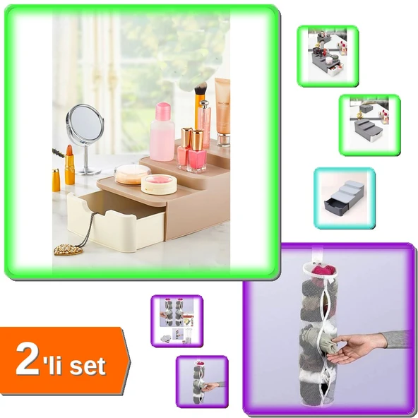 Makyaj Organizeri +  Temiz Çorap Düzenleyici Askılık - 2li Set C2X6S5 ürün görseli 1