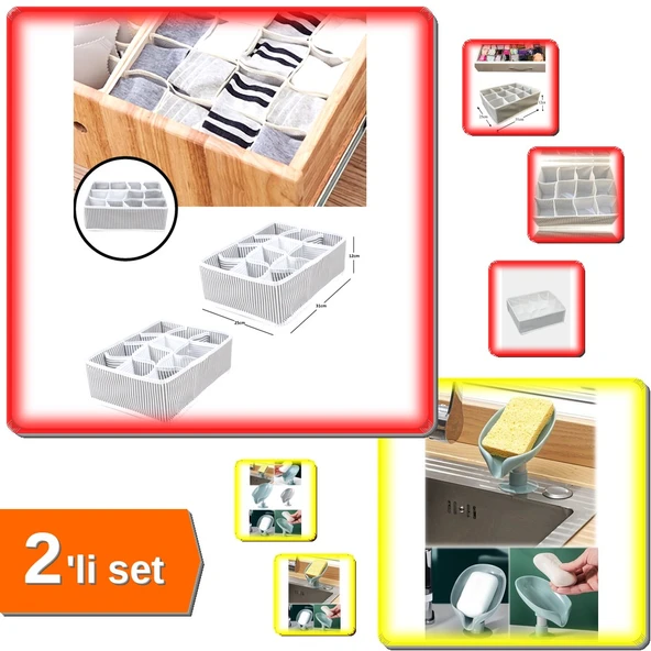12 Bölmeli Pratik Çekmece Düzenleyici + Vantuzlu Su Giderli Drenaj Katı Sabunluk - 2li Set U1Y5D3 ürün görseli 1