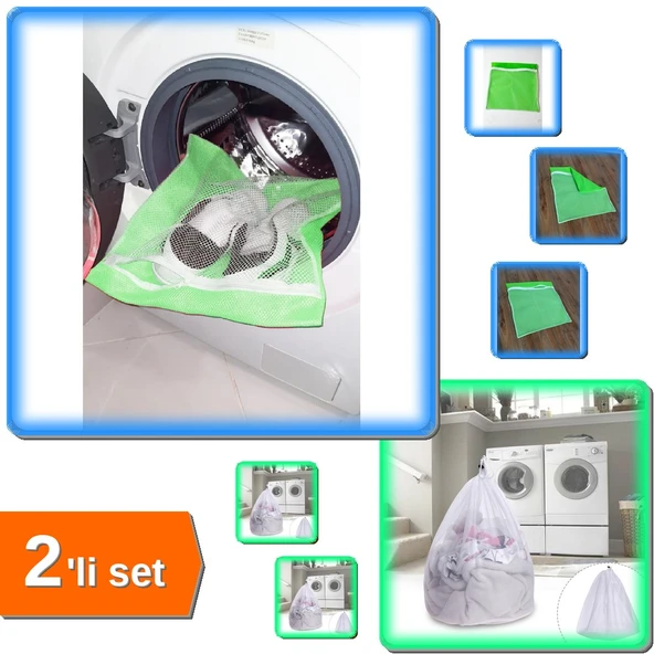 Yeşil Hassas Fermuarlı Ayakkabı Çamaşır Yıkama Filesi + Çamaşır Yıkama Filesi - Büyük Boy - 2li Set ürün görseli 1