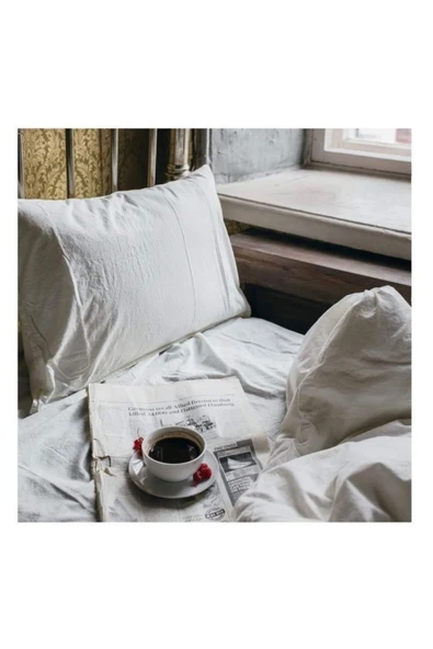 Sheri Home Tekstil 100% Pamuk Çift Iğne Yumuşacık Stonewased Kumaşı 2' Li Yastık Kılıfı -soft Beyaz ürün görseli 1