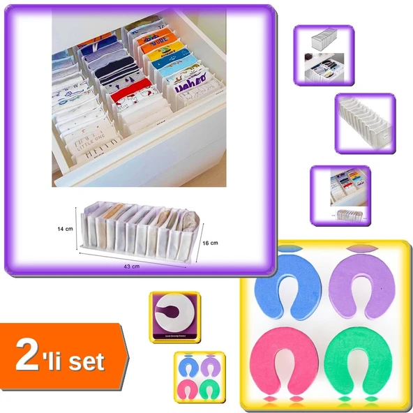 Akordiyon 11 Gözlü Çekmece Düzenleyici Organizer + Kapı Durdurucu Sünger Stoper 1 Adet - 2li Set P7U ürün görseli 1