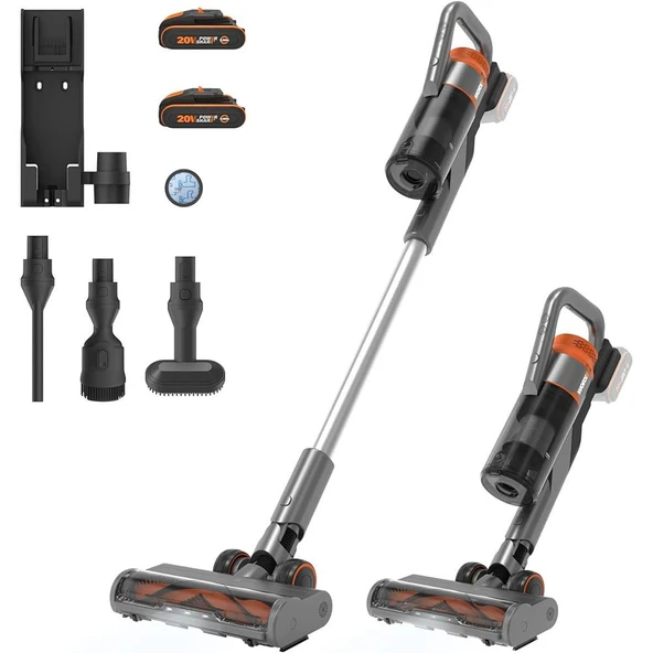 WORX WX038 20Volt 2.0Ah. Li-ion 105Watt Çift Akülü Kömürsüz Siklonik Sistem Şarjlı Dikey Süpürge ürün görseli 1