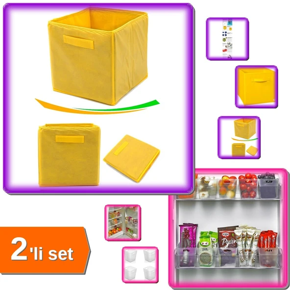 Çok Amaçlı Dolap İçi Düzenleyici Kutu Sarı + 6 Adet Buzdolabı İçi Mini Organizer - 2li Set G2X0S7 ürün görseli 1