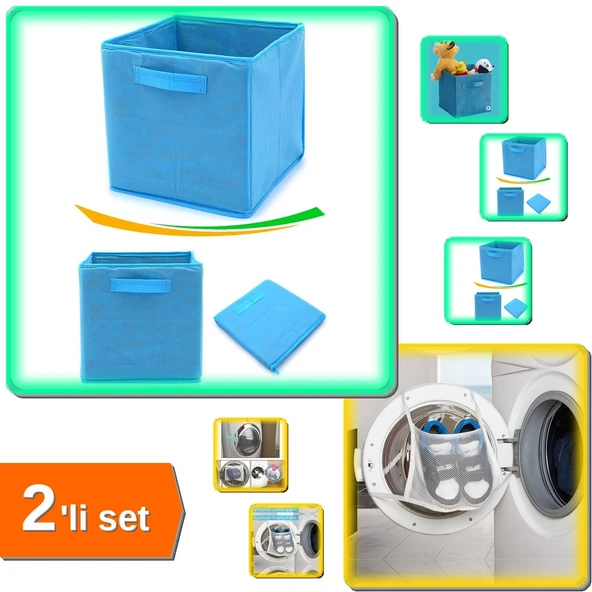 Dolap İçi Düzenleyici Kutu Mavi + Hassas Ayakkabı Yıkama Filesi Kapak Bağlamalı - 2li Set X4R0H5 ürün görseli 1