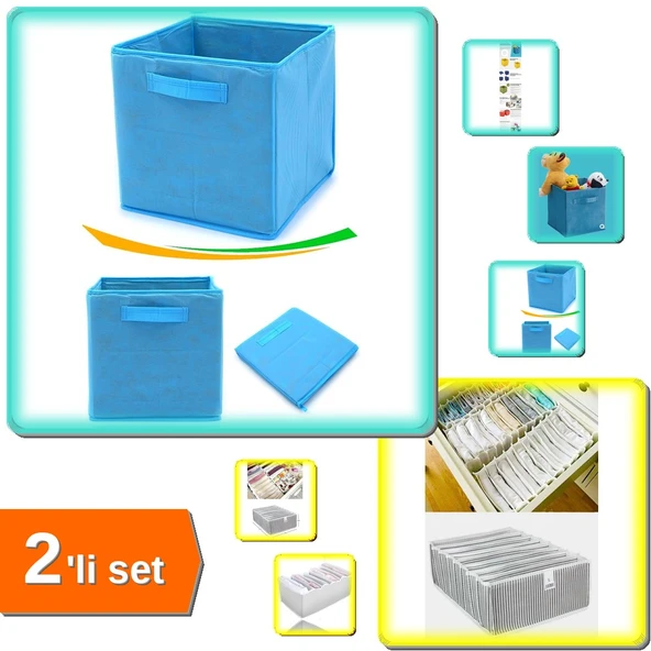 Çorap & Havlu Çekmece Düzenleyici + Mavi Dolap Organizer 2li Set – EVORG5 ürün görseli 1