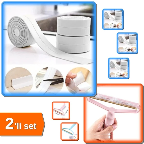 156 Gr Beyaz Su Sızdırmaz Lavabo Kenar Bandı + Elbise Tiftik Tüy Temizleme Aleti - 2li Set N7C2M0 ürün görseli 1
