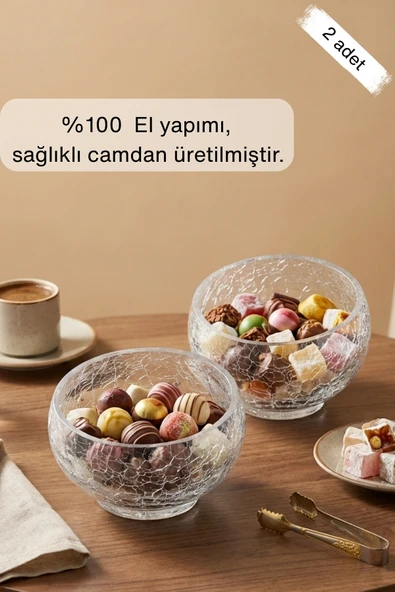 Selen Concept Kırıntı Model El Yapımı Cam Kase 2'li Set ürün görseli 1