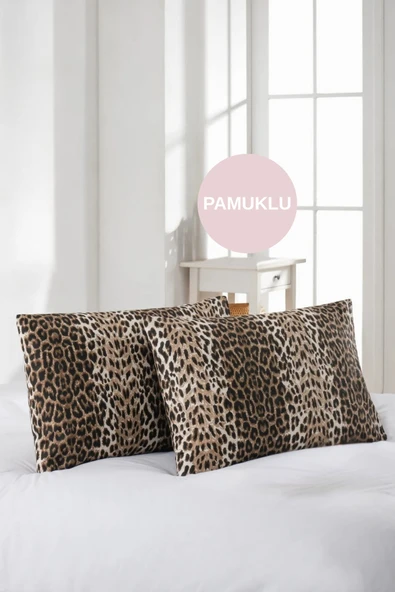 Sheri Home Tekstil Leopar Pamuklu 2’li Yastık Kılıfı 50*70 Cmty5656855222 ürün görseli 1