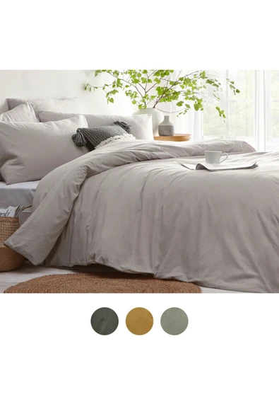 Sheri Home Çift Kişilik Nevresim Seti 200x220cm Düğme Detay Newqueengrey ürün görseli 1