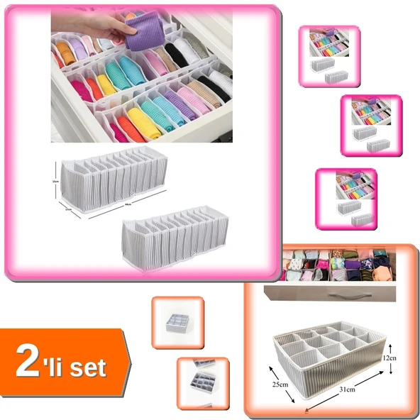 10 Gözlü Akordiyon Düzenleyici + 12 Bölmeli Pratik Çekmece Düzenleyici - 2li Set A6W5Q5 ürün görseli 1