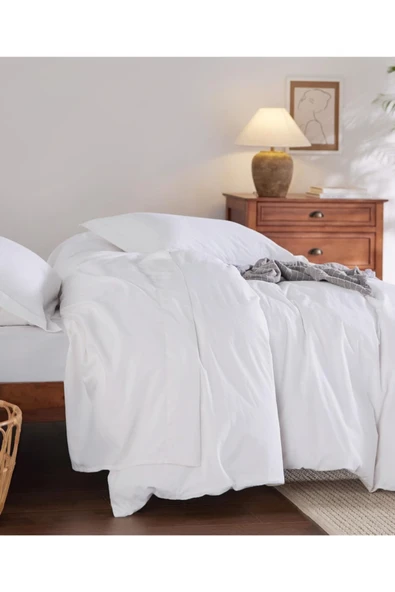 Sheri Home Tekstil Çarşaflı Otel Tek Kişilik Nevresim Takımı | PAMUK BEYAZ ürün görseli 1