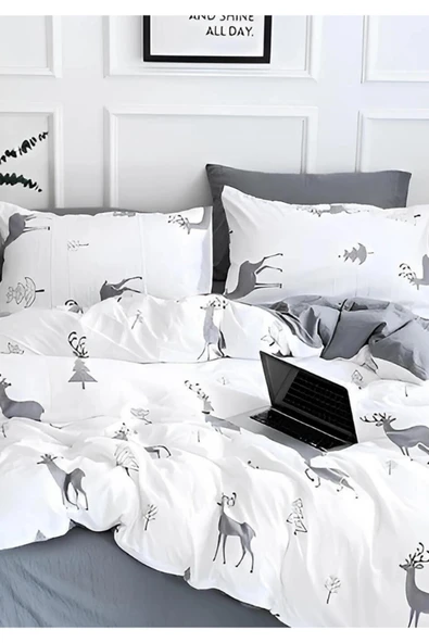 Sheri Home Tekstil New Year Çift Kişilik Nevresim Takımı (ÇARŞAFSIZ) Rengeyik08894889688 ürün görseli 1