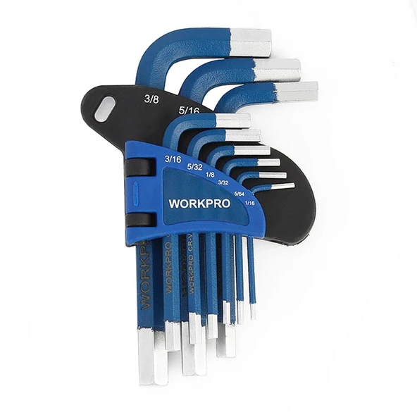 WORKPRO WP222014 9 Parça Kısa Boy CR-V Metrik Profesyonel Allen Anahtar Takımı ürün görseli 1