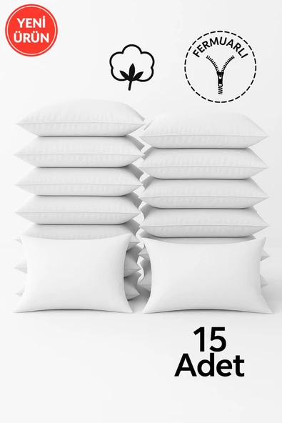Sheri Home Tekstil Pamuklu Overlok Dikim 50x70 Beyaz Iç Astar, Fermuarlı Yastık Kılıfı,15'lİ Yastık Şiltesi ürün görseli 1