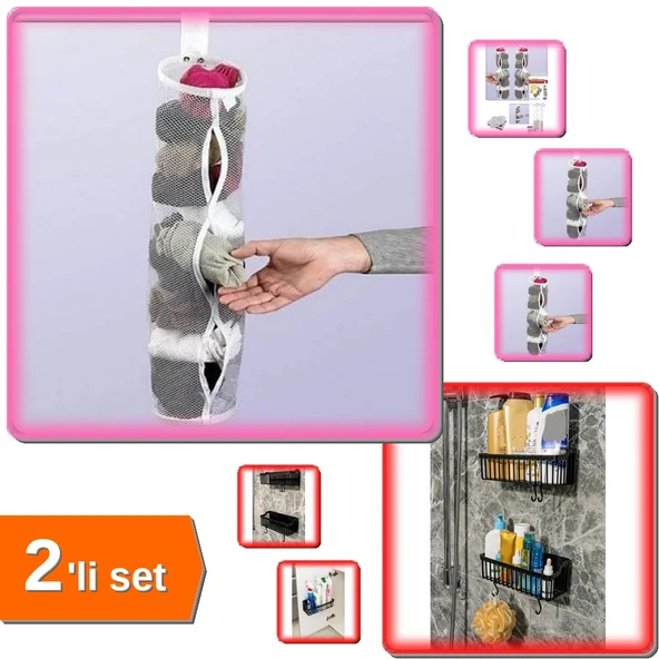 5 Adet Dolap İçi Temiz Asılabilir Çorap Filesi + 2 Adet Plastik Yapışkanlı Raf - 2li Set P3X7W8 ürün görseli 1
