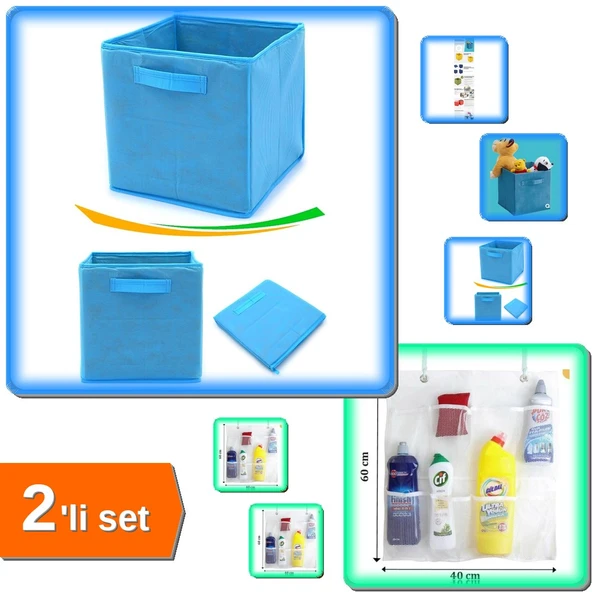 Çok Amaçlı Dolap İçi Düzenleyici Kutu + 8 Cepli Askılı Mutfak Banyo Düzenleyici - 2li Set XYZ789 ürün görseli 1