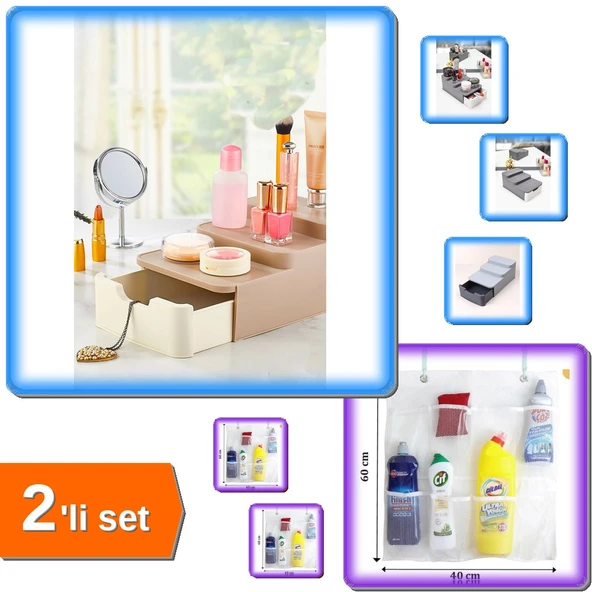 Compact Çekmeceli Standlı + 8 Cepli Askılı Mutfak Banyo Düzenleyici File Organizer - 2li Set R8G9G2 ürün görseli 1