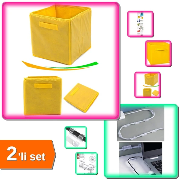 Sarı Çok Amaçlı Dolap İçi Düzenleyici Kutu + Kablo Sabitleyici Klipsler 20 Adet - 2li Set Z4V1D9 ürün görseli 1