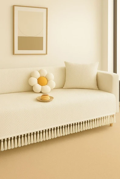 Sheri Home Berlina Saçaklı Koltuk Örtüsü Kaymaz Kumaş Özelliği | Koltuk Şalı 180 X 200 Cm PiKE8882199 ürün görseli 1