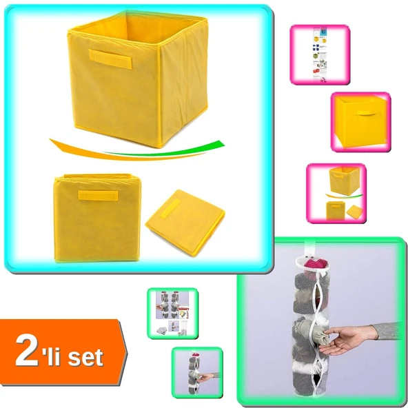 Dolap İçi Düzenleyici Kutu Sarı + Asılabilir Temiz Çorap Düzenleyici - 2li Set P9A7X7 ürün görseli 1