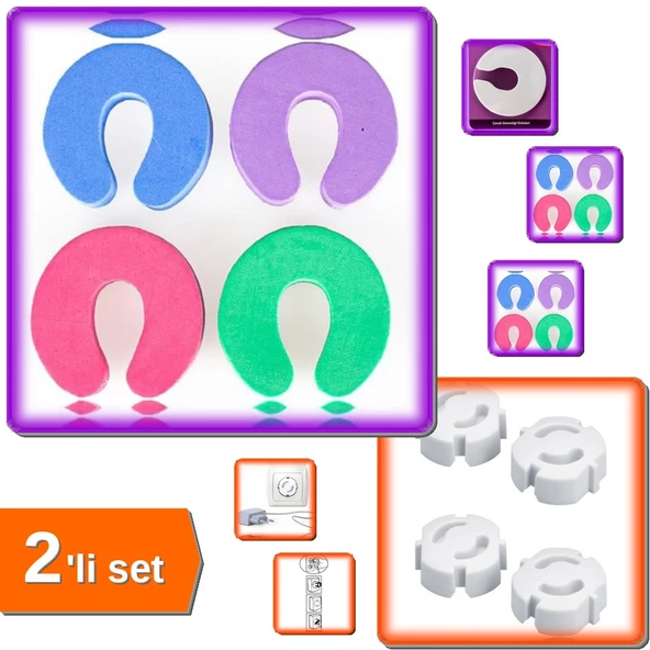 Kapı Durdurucu Sünger Stoper + Çocuk Koruma Priz Kapağı 4 Adet - 2li Set X1G0U8 ürün görseli 1