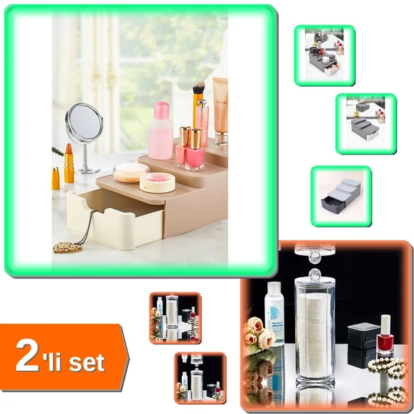 Compact Çekmeceli ve Standlı Düzenleyici Organizeri + Makyaj Pamuğu Organizeri - 2li Set Q8G9M3 ürün görseli 1