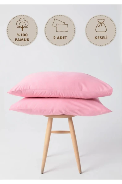 Sheri Home Düz Pamuklu 2’li Yastık Kılıfı Pembe889334488 ürün görseli 1