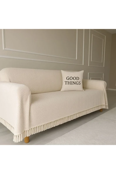 Sheri Home Berlina Saçaklı Koltuk Örtüsü Kaymaz Kumaş Özelliği | Koltuk Şalı 180 X 200 Cm PiKE8882199 ürün görseli 1