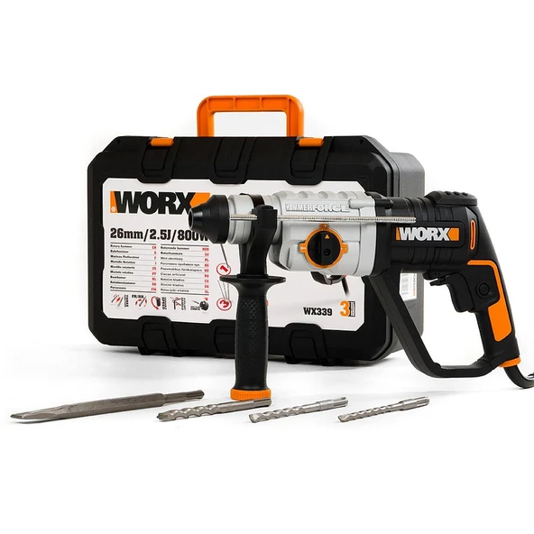 WORX WX339 800Watt 2.5J Profesyonel SDS-Plus Kırıcı/Delici + 4 Adet Uç ürün görseli 1