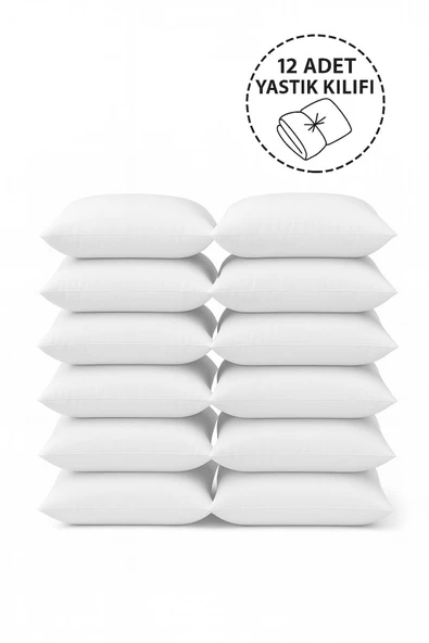 Sheri Home Tekstil Pamuklu Overlok Dikim 50x70 Beyaz Iç Astar, Fermuarlı Yastık Kılıfı, 12'lİ Yastık Şiltesi ürün görseli 1