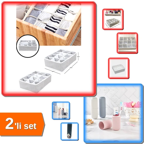 12 Bölmeli Pratik Çekmece Düzenleyici + Çanta İçi Saklama Diş Fırçası Makyaj Kutusu - 2li Set Z1Y1J0 ürün görseli 1