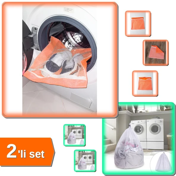 Turuncu Fermuarlı Hassas Çamaşır Ayakkabı Yıkama Filesi + Çamaşır Yıkama Filesi - 2li Set V9G8A7 ürün görseli 1