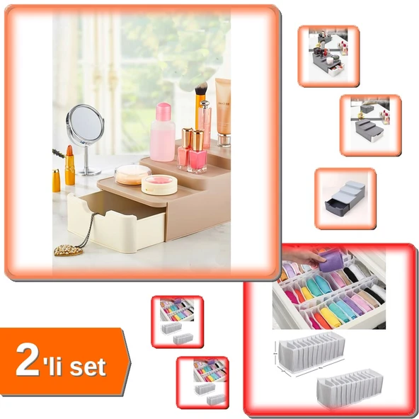 Compact Çekmeceli Düzenleyici Makyaj Organizeri + 10 Gözlü Çekmece Düzenleyici - 2li Set W1Q5C9 ürün görseli 1