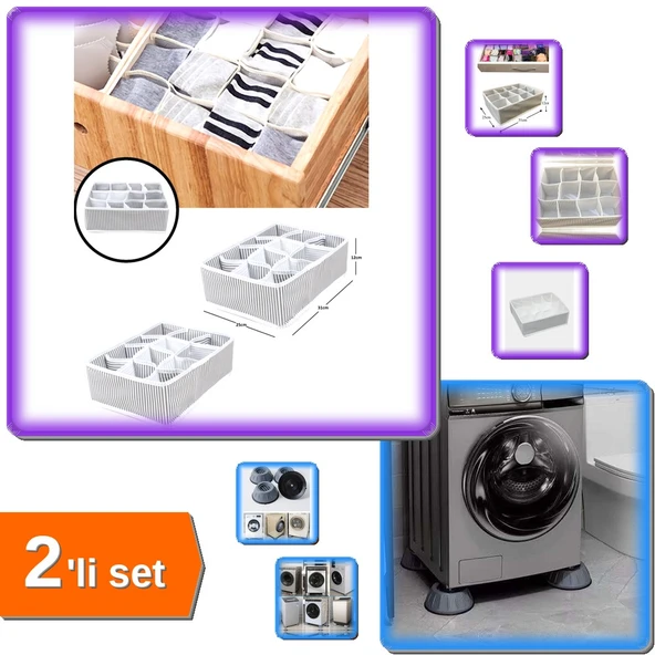 12 Bölmeli Pratik Çekmece Düzenleyici + Çamaşır Makinesi 4 Adet Titreşim Engelleyici - 2li Set T9T2L ürün görseli 1
