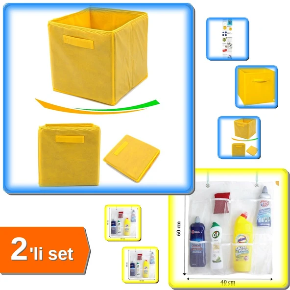 Çok Amaçlı Dolap İçi Düzenleyici Kutu Sarı + 8 Cepli Askılı Mutfak Banyo Düzenleyici - 2li Set W9M5N ürün görseli 1