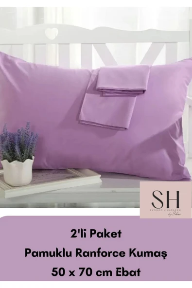 Sheri Home Düz Pamuklu 2’li Yastık Kılıfı Lila889334488 ürün görseli 1