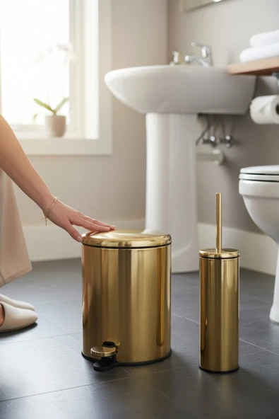 Primanova Cigo Çöp Kovası Tuvalet Fırçası Parlak Gold ürün görseli 1