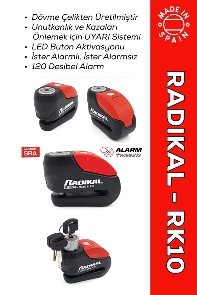 RADIKAL RK10 Dövme Çelik Onaylı Motosiklet Disk Kilit Alarmı 120db Güçlendirilmiş Su Geçirmez Kilit ürün görseli 1