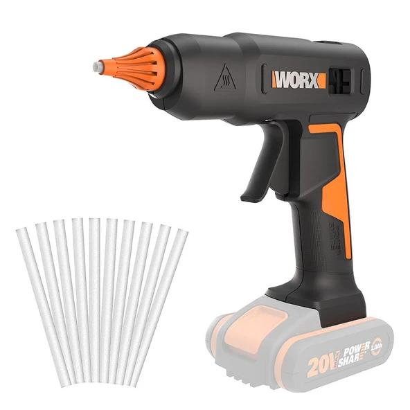 WORX WX045.9 20Volt 11MM Profesyonel Sıcak Mum Silikon Tabancası + 10 Silikon (Akü Dahil Değildir) ürün görseli 1