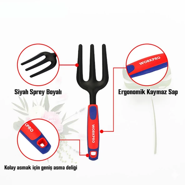 WORKPRO WP331027 290x82mm Çelik Profesyonel Mini Bahçe Çatalı - Resim 3