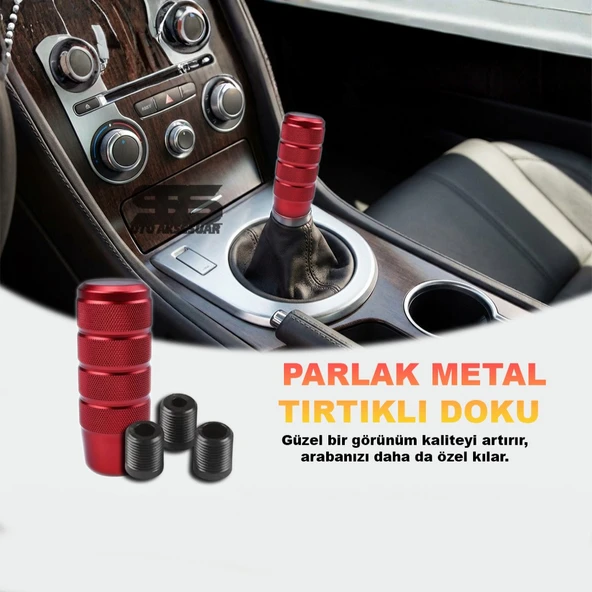 Metal Vites Topuzu Tırtıklı Parlak Kırmızı | Alüminyum Çelik Alaşım | Universal Manuel Vites ürün görseli 1