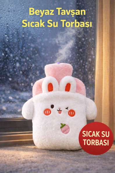 Tavşan Figürlü Yumuşak Peluş Eldivenli Sıcak Su Torbası ürün görseli 1
