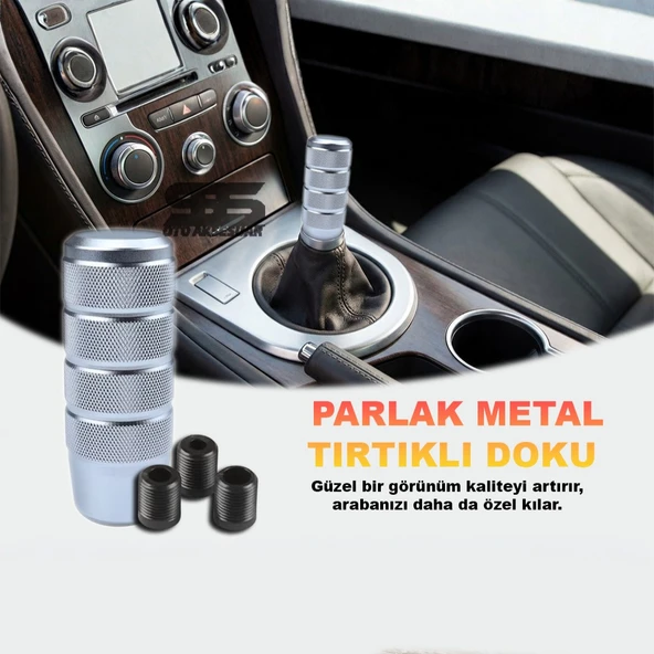 Metal Vites Topuzu Tırtıklı Parlak Gümüş Gri | Alüminyum Çelik Alaşım | Universal Manuel Vites ürün görseli 1