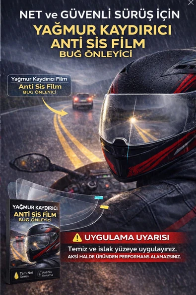 Motosiklet Kaskı Yağmur Kaydırıcı Film – Anti Sis Şeffaf Vizör Cam Koruyucu ürün görseli 1